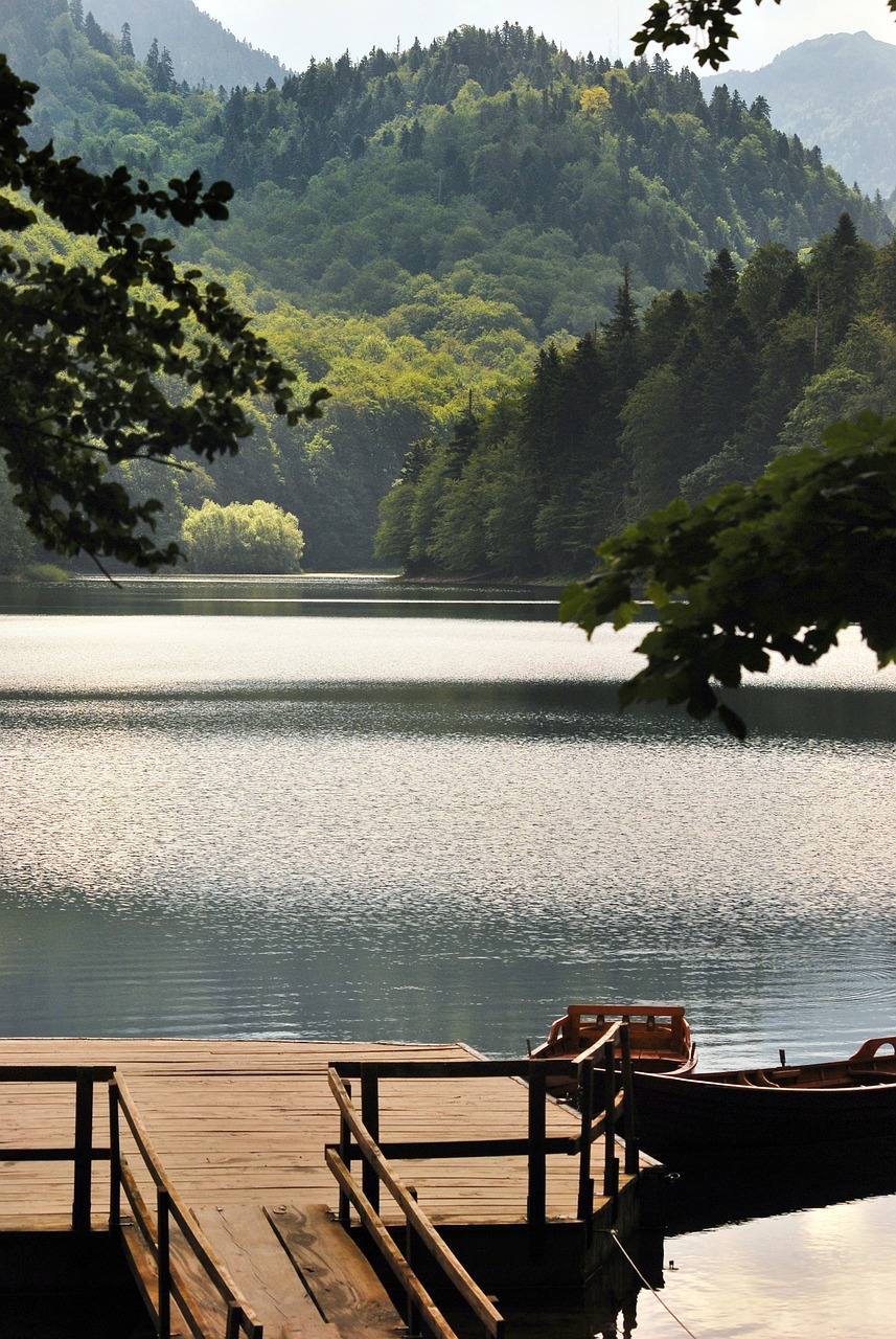 lake, pier, mountain